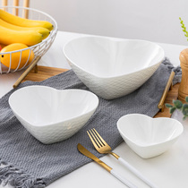 景德镇骨瓷餐具碗水立方心形创意碗盘子家用白色陶瓷网红沙拉碗