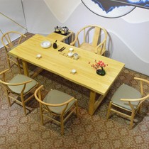 原木色实木茶台桌椅组合简约现代家用办公室两用书桌功夫喝茶桌子