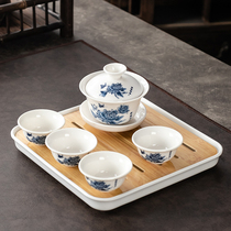 中式小型功夫茶具套装茶盘家用会客办公整套泡茶壶茶杯碗简约茶台