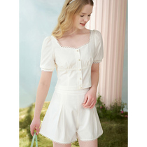 糖力夏季新款白色时尚套装短袖短款上衣阔腿短裤休闲两件套女