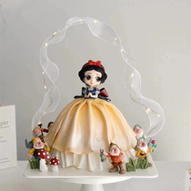 女孩蛋糕装饰摆件 可爱公主小矮人套装女孩生日蛋糕装饰蘑菇白雪