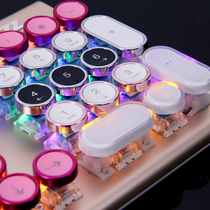 朋克机械键盘键帽粉色蓝金属个性透光单个复古圆水晶87/104十字轴