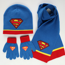 秋冬儿童超人帽子围巾手套三件套小孩蝙蝠侠帽子围脖手套毛线男童
