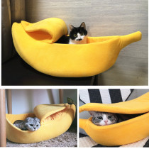 INS同款创意香蕉窝半封闭式猫窝狗床宠物窝 透气香蕉船猫咪小宠窝