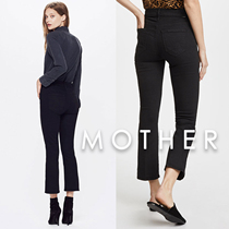 代购Mother牛仔裤女直筒显瘦显腿长高腰九分微喇叭裤弹力薄款黑色