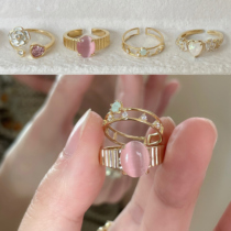爱心戒指女小众设计高级感食指轻奢精致时尚个性粉钻欧泊潮流指环