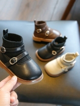 女宝宝皮鞋秋冬婴儿软底学步鞋1-3岁女童针织袜口公主鞋短靴加绒