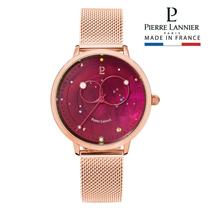 日本代购 Pierre Lannier 女士宇宙星系玫红表盘网状钢带休闲手表