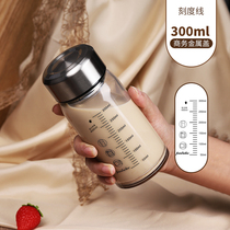 牛奶杯儿童玻璃刻度家用外带咖啡豆浆杯微波炉耐高温水杯带盖杯子