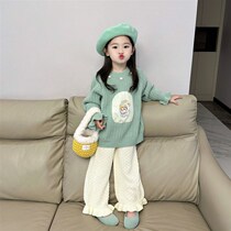 韩国女童套装秋冬季新款毛衣毛裤小女孩纯色两件套女宝宝针织童装