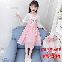 女童汉服洋装2023新款夏装童装儿童中国风唐装女孩洋派雪纺裙子