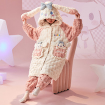 推荐秋冬季女童法兰绒睡袍加绒加厚中长版珊瑚绒中大童儿童睡衣家