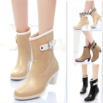 韩国春夏女士短筒雨靴高跟加棉可拆卸水鞋防滑坡跟胶鞋休闲单雨鞋