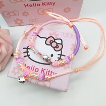 鼠年纯银999kitty猫手链编绳凯蒂猫手绳转运红绳儿童宝宝饰品礼物