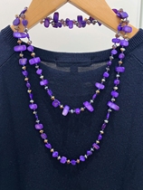 紫色优雅百搭超长款贝壳项链双层装饰挂链女士毛衣链配饰简单气质