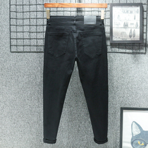 香港夏季薄款黑色九分牛仔裤男士修身小脚休闲纯黑弹力高端裤子