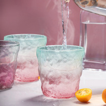渐变色冰川纹玻璃杯子透明家用磨砂喝水杯子ins高颜值泡茶杯酒杯