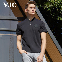 VJC/威杰思2023夏季男装新款立领针织短袖刺绣商务休闲Polo衫