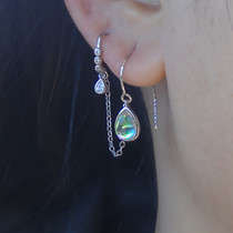 S925纯银双耳洞连体耳环不对称水滴耳钩原创设计高级感个性女耳饰