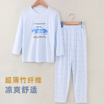 竹纤维儿童睡衣套装夏季薄款长袖裤空调服男女童中大童家居服睡衣