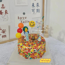 彩色麦片蛋糕装饰网红ins卡通创意儿童生日五彩圈圈麦片甜品装饰