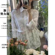 Lonslan 自制2021春夏新款经典微透提花中袖白衬衫女超仙气质上衣