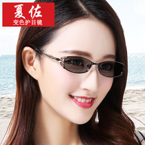 变色眼镜女款平光自动感光太阳镜近视可配度数防紫外线辐射抗蓝光