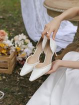 Lusen婚鞋法式新娘婚纱鞋高级感新款白色蕾丝高跟鞋不累脚日常穿