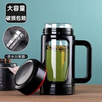 580ml玻璃水杯耐热防爆耐高温泡茶杯茶水分离个人办公家用杯