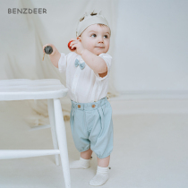 benzdeer韩国24夏男宝宝领结婴幼儿童百天周岁礼服绅士短袖棉衬衫