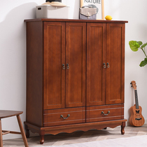 北欧美式新中式实木衣柜家用简约现代卧室储物柜对开门收纳大衣橱