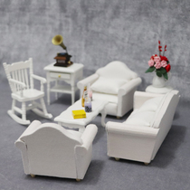 1:12娃娃屋迷你家具模型客厅微场景 纯色布艺沙发3件套 带4个靠枕