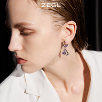 ZEGL镂空蝴蝶结耳钉女高级感轻奢耳环2023年新款潮925银针耳饰品