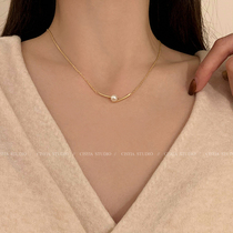 单颗珍珠项链女轻奢小众设计感锁骨链颈链2024新款爆款高级感素链