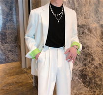 LUOKA 白色西装外套男2023新款高级感绿袖设计韩版宽松休闲小西服