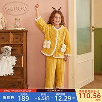 Gukoo/果壳儿童睡衣迪士尼女童家居服套装珊瑚绒女孩睡衣D
