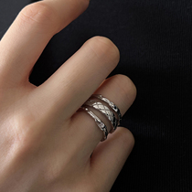 S925纯银设计感小众女戒指细菱格纹指环微镶锆石单圈叠带戒指时尚