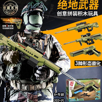 中国大小颗粒积木吃鸡6-8岁CF火线拼装步枪可发射男孩12儿童玩具