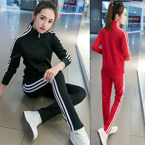 春秋新款时尚跑步学生开衫运动服套装韩版休闲女士修身两件套卫衣