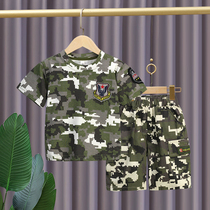 儿童迷彩服套装男童夏装短袖T恤特种兵部队两件套带帽2023新款潮