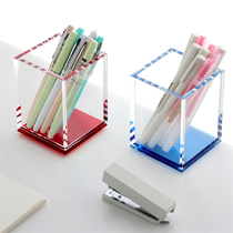 三锐桌面彩色笔筒桌上笔类大容量收纳盒多功能透明亚克力学生文具