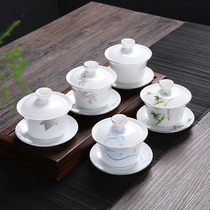 德化白瓷手工陶瓷盖碗茶杯 大号泡茶三才碗 功夫茶碗套装家用茶器
