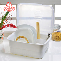 厨房沥水碗架家用碗筷收纳盒大容量餐具收纳箱置物架带盖塑料碗柜