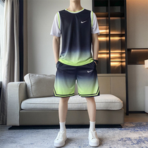 耐克顿篮球服套装男士夏季薄款渐变t恤青少年跑步运动短裤两件套