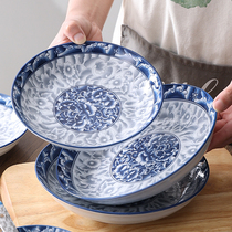 青花瓷盘子陶瓷菜盘家用2024新款老式餐具碗碟套装7/8寸汤盘深盘