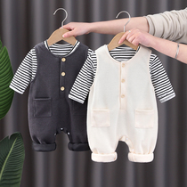 婴儿衣服薄款套装春秋背带裤分体两件套洋气长袖上衣男女宝宝衣服