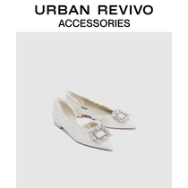 URBAN REVIVO2023春夏女士法式气质粗花呢水钻平底单鞋UAWS32031