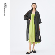【新中式】AUM噢姆23年夏季新款光泽感黑色浴袍式中长风衣外套女