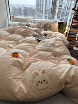 ins水洗棉刺绣萝卜小兔子床上四件套全棉纯棉被套床单三件套少女