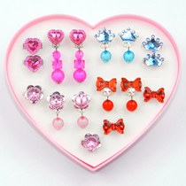 卡通可爱女童女孩儿童宝石戒指玩具首饰盒公主宝石耳环夹指环套装